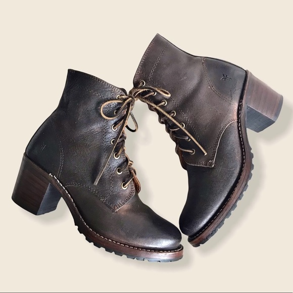 Frye Sabrina 6G Brown Suede Combat Ankle Booties - Picture 14 of 15